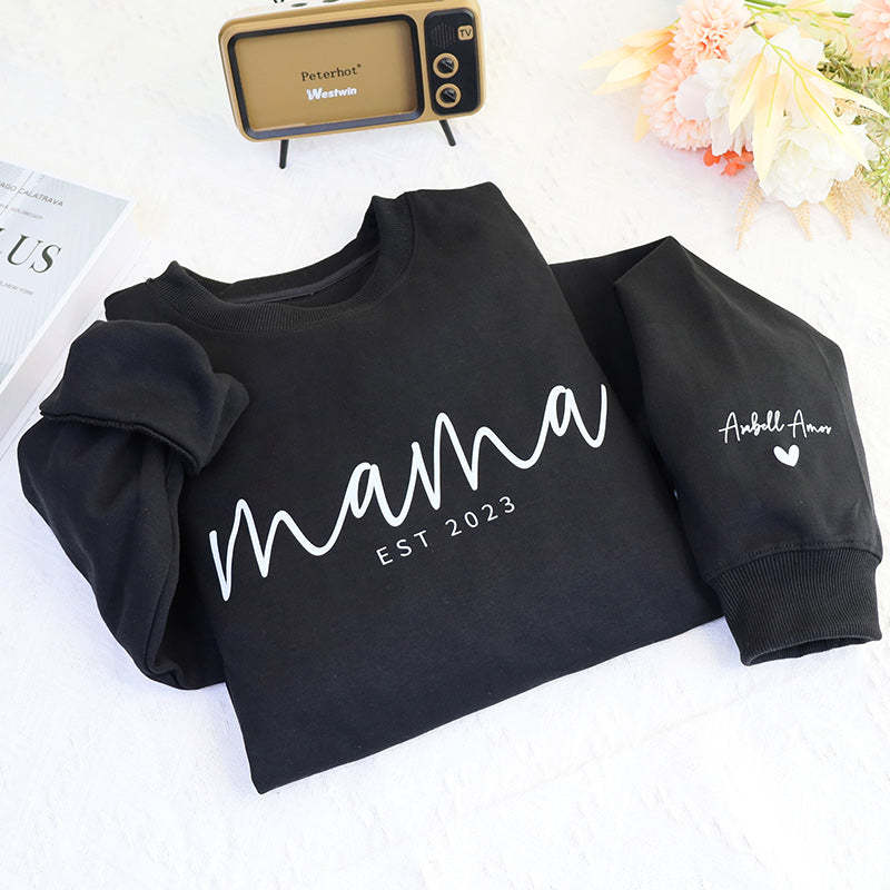 Custom Mama Embroidered Sweatshirt With Date And Children Name On Sleeve - MyFaceBoxerUK