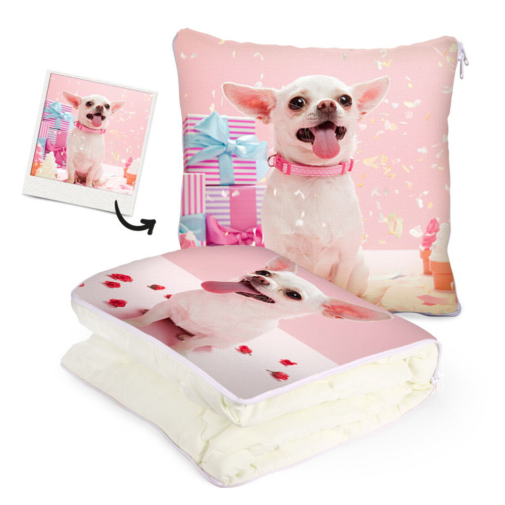 Custom Pet Photo Quillow - Multifunctional Throw Pillow and Quilt 2 in 1 - 47.25"x55.10" - MyFaceBoxerUK