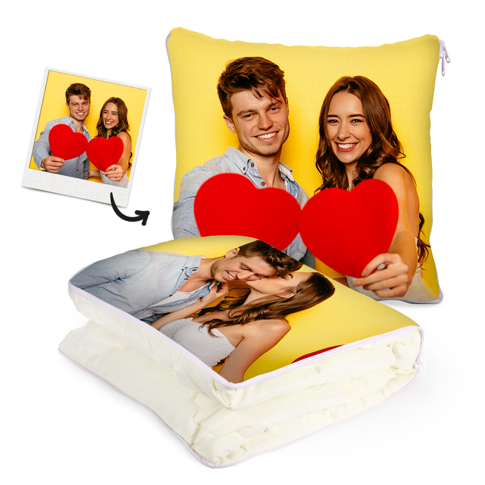 Custom Couple Photo Quillow - Multifunctional Throw Pillow and Quilt 2 in 1 - 47.25"x55.10" - MyFaceBoxerUK
