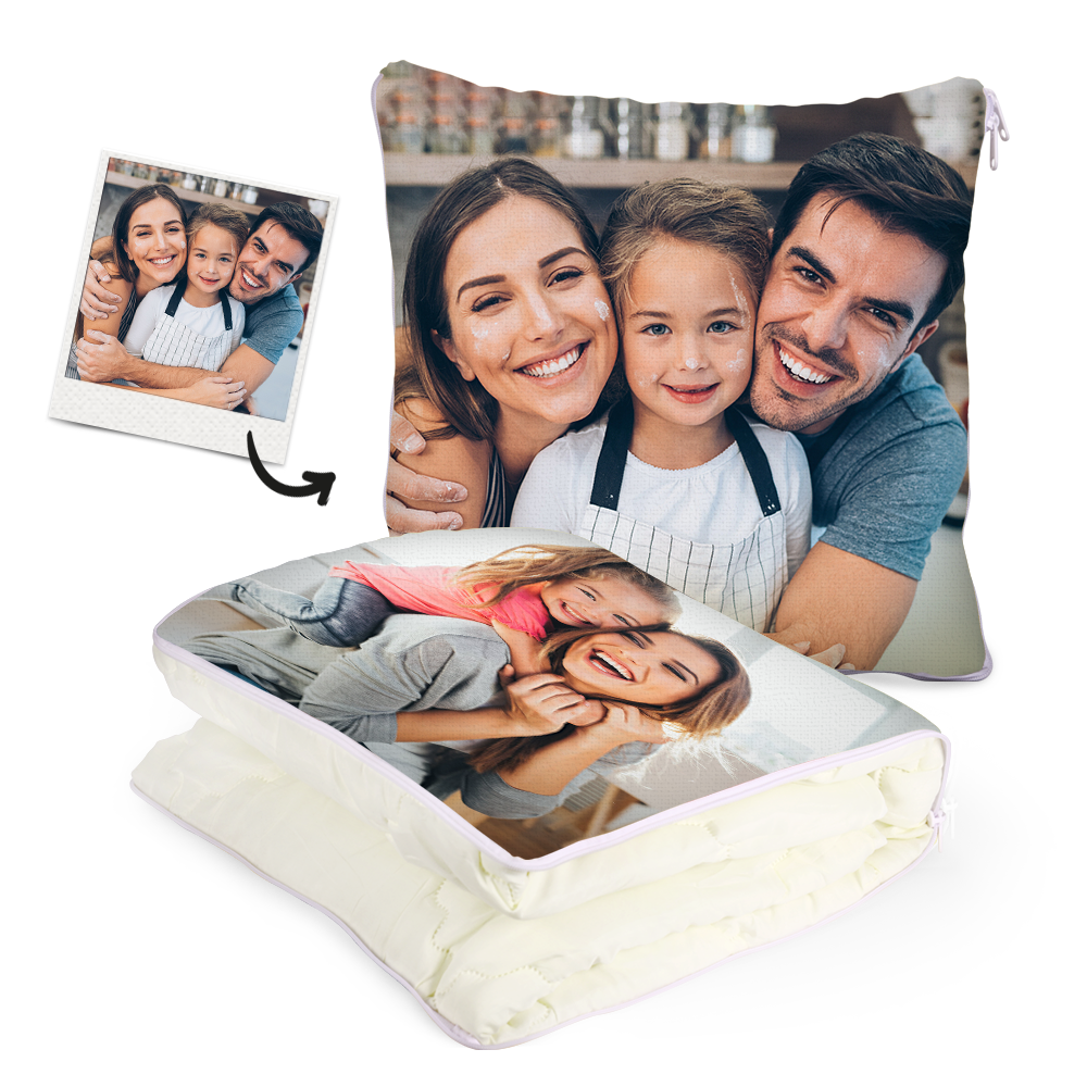 Custom Family Photo Quillow - Multifunctional Throw Pillow and Quilt 2 in 1 - 47.25"x55.10" - MyFaceBoxerUK