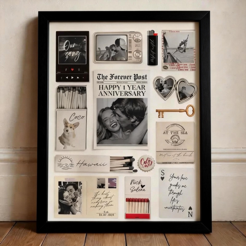 Custom Photo Matchbox Wooden Frame with Your Text Matchbook Poster Print Wall Art Anniversary Gift - MyfaceboxerUK