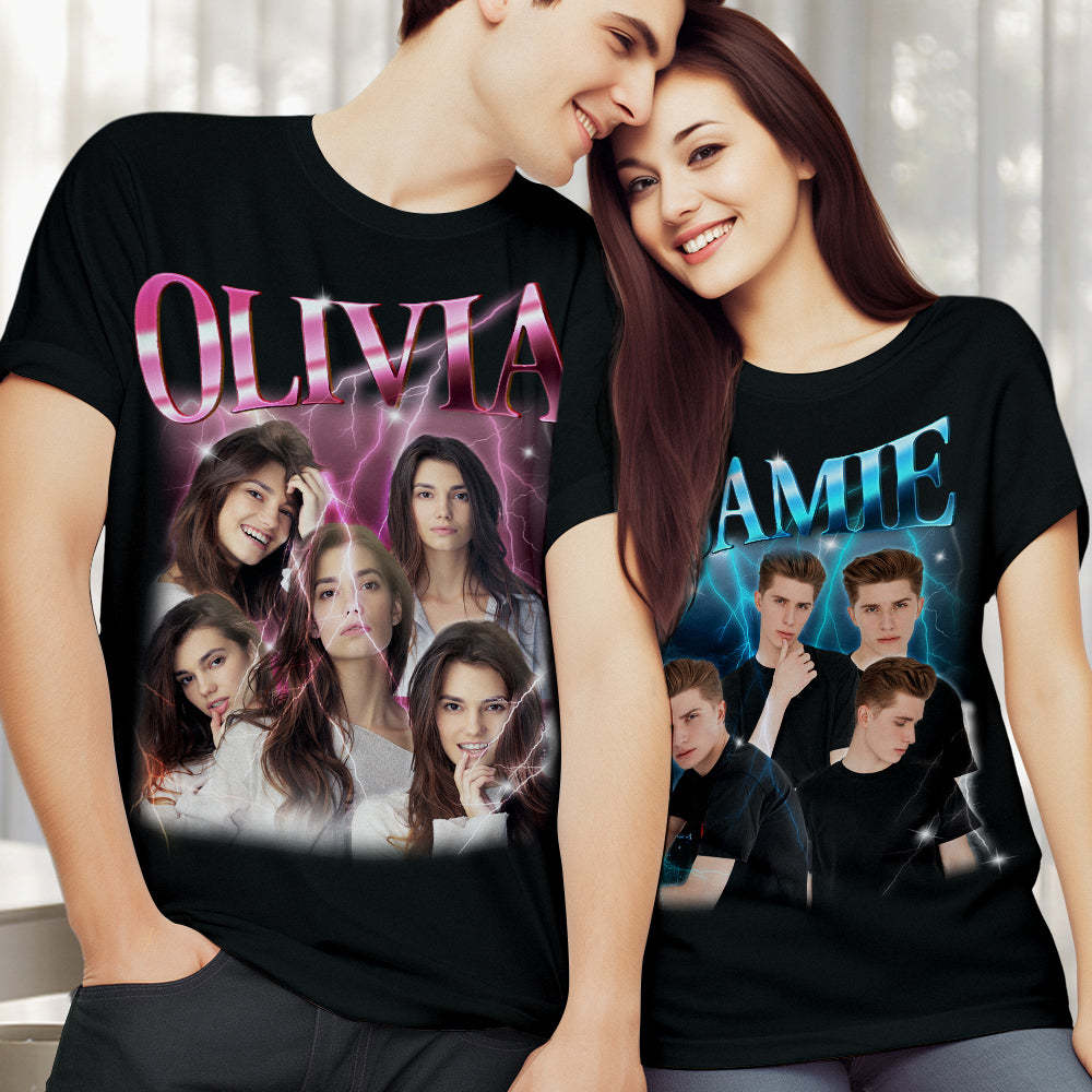 Custom Photo Vintage Tee Personalized Name T-shirt Pet Gifts Dog Gifts For Couple - MyFaceBoxerUK