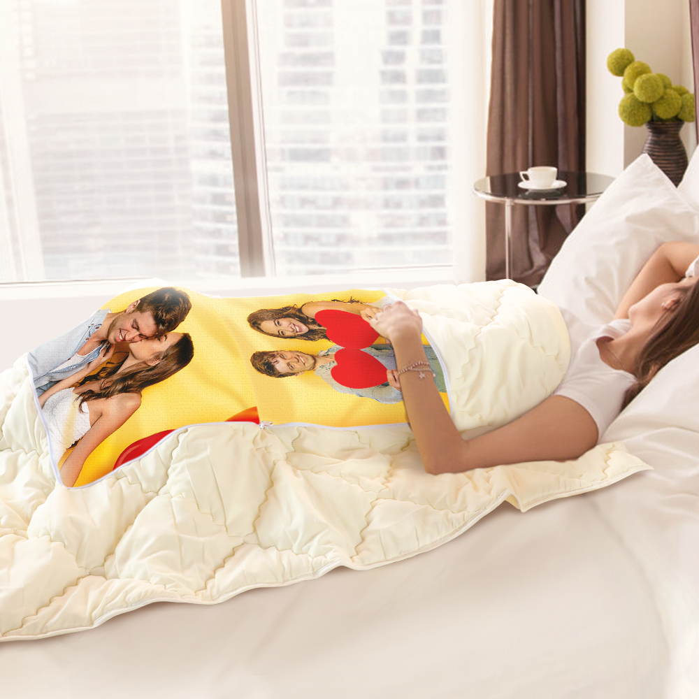 Custom Couple Photo Quillow - Multifunctional Throw Pillow and Quilt 2 in 1 - 47.25"x55.10" - MyFaceBoxerUK