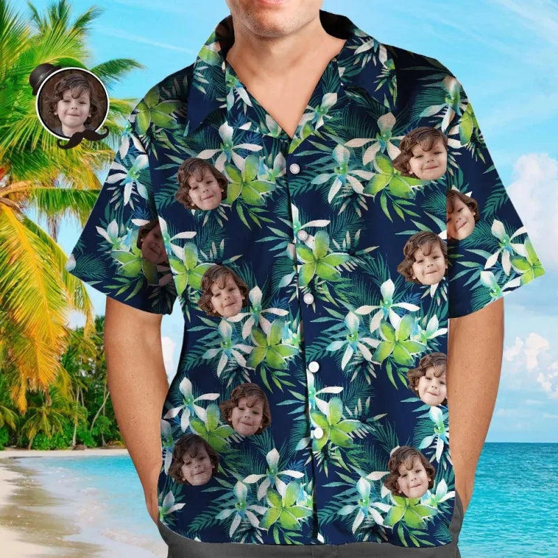 Custom Men's Hawaiian Shirt Baby Face Shirt Big Flower for Dad