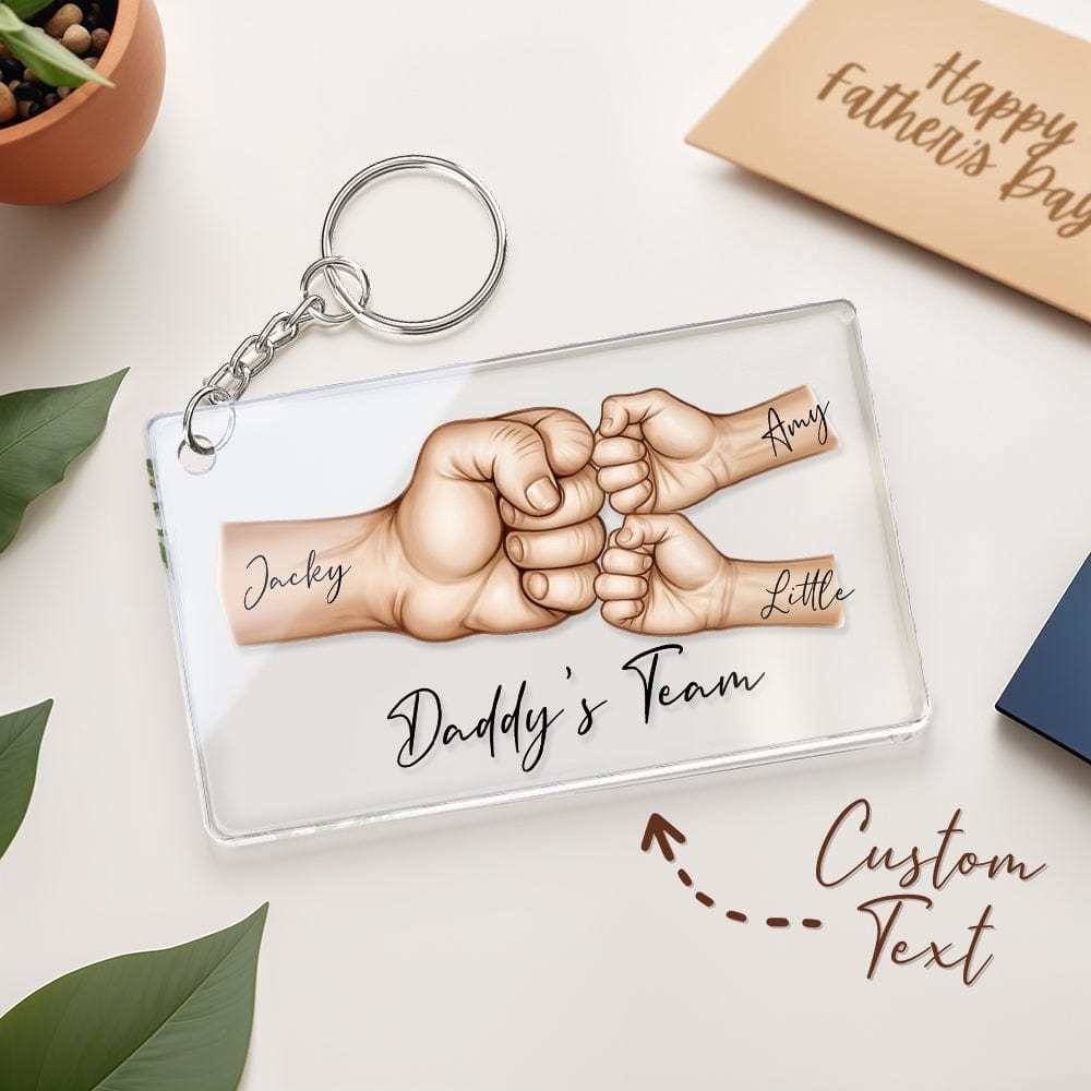 Personalized Acrylic Keychain Custom Daddy's Team Fist Bump Keychain Father's Day Gift for Dad for Grandpa - MyFaceBoxerUK