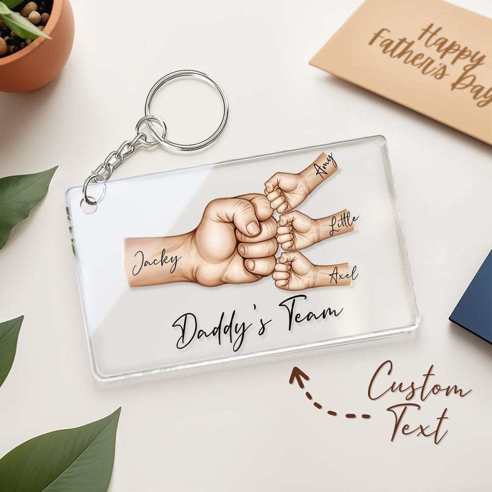 Personalized Acrylic Keychain Custom Daddy's Team Fist Bump Keychain Father's Day Gift for Dad for Grandpa - MyFaceBoxerUK