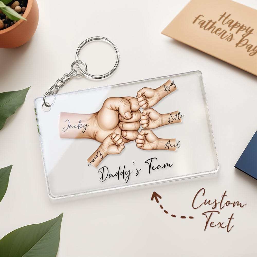 Personalized Acrylic Keychain Custom Daddy's Team Fist Bump Keychain Father's Day Gift for Dad for Grandpa - MyFaceBoxerUK