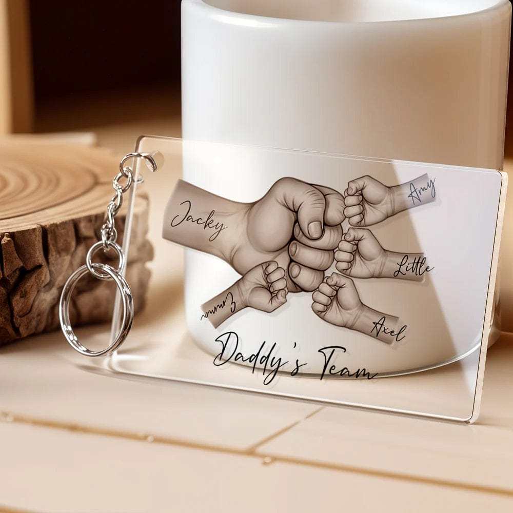 Personalized Acrylic Keychain Custom Daddy's Team Fist Bump Keychain Father's Day Gift for Dad for Grandpa - MyFaceBoxerUK