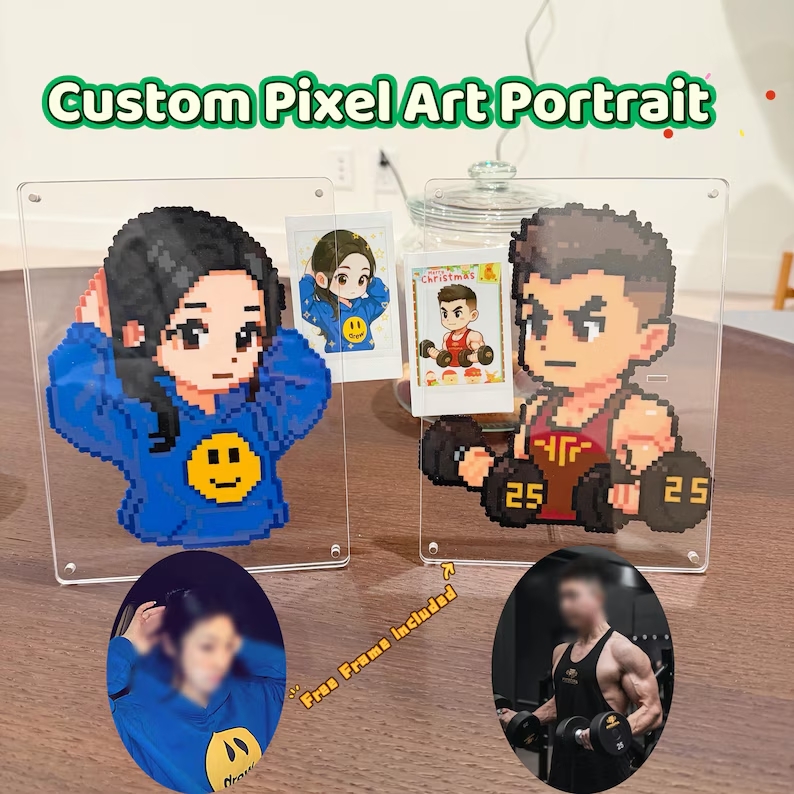 Custom Couple Photo Cartoon Fuse Beads Frame DIY Valentine's Gifts