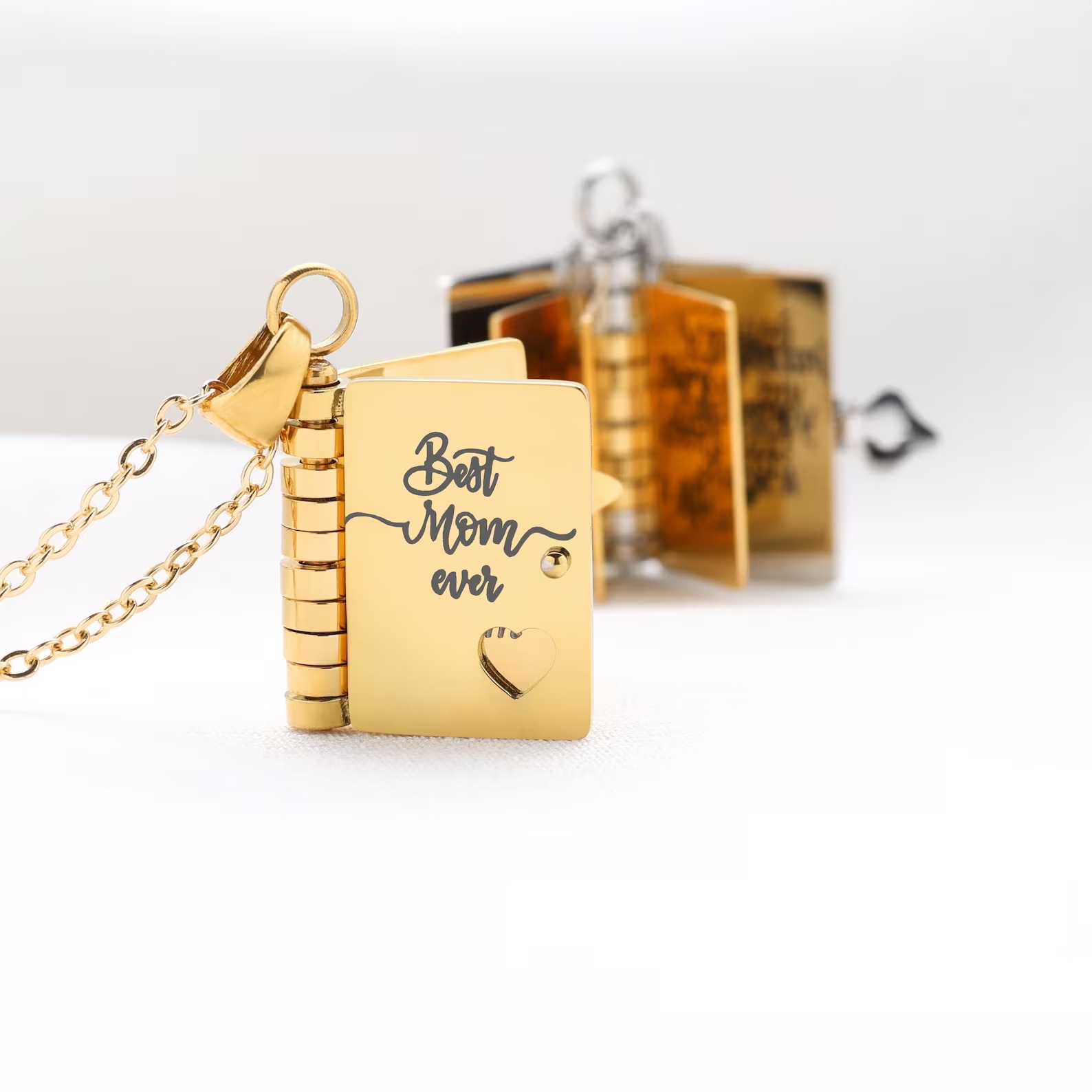Personalized Mom Necklace for Women - Heartfelt Message Jewelry for Mom from Daughter Son, Engraved Book Pendant, Birthday Christmas Gift for Mother
