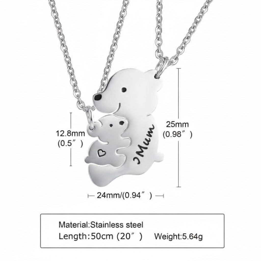 Cute Bear Mother and Daughter Necklace Set