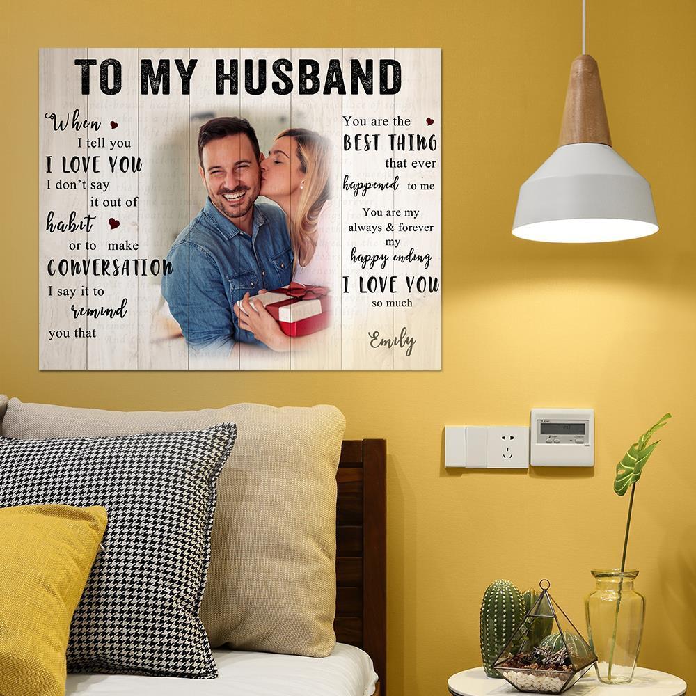 Custom Photo Wall Decor Painting Canvas With Text - To My Husband - MyFaceBoxerUK