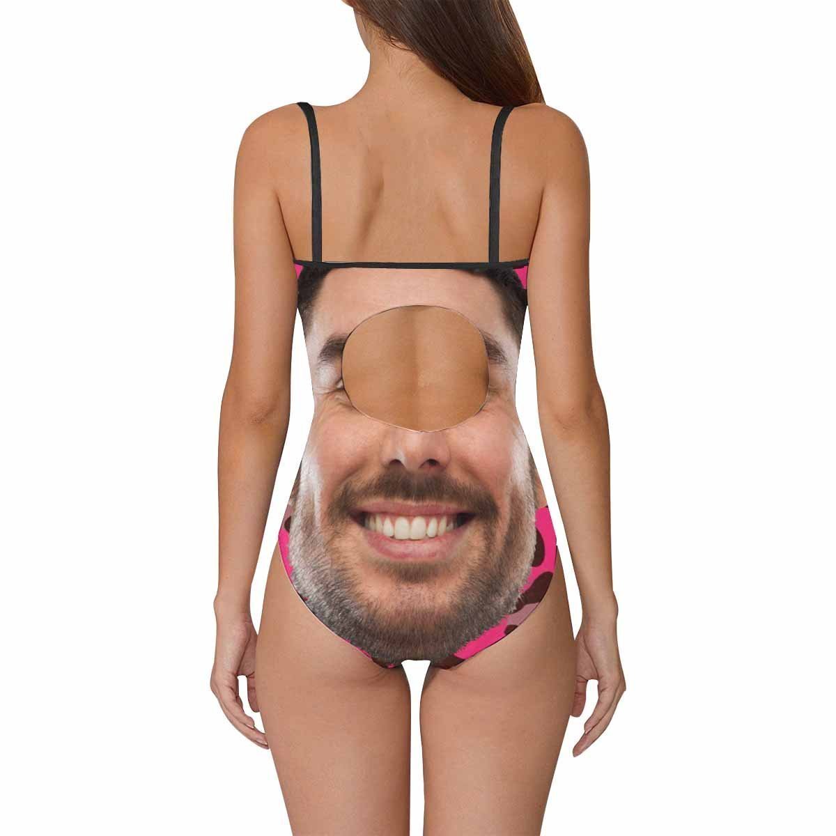 Custom Face Pink Background Funny Women's Slip One Piece Swimsuit - MyFaceBoxerUK