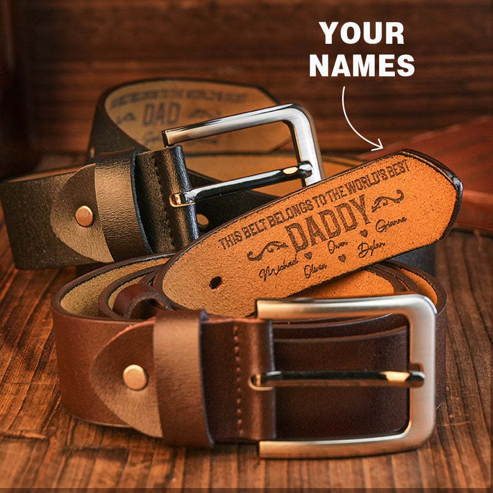 Custom Engraved Leather Belt Personalized Name Belt Gift For Dad Father's Day Gift - MyFaceBoxerUK