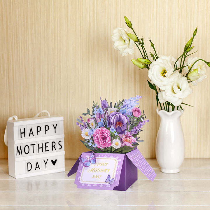 Happy Mother's Day Pop up Card Purple Flowers Card for Mother's Day	 - MyFaceBoxerUK