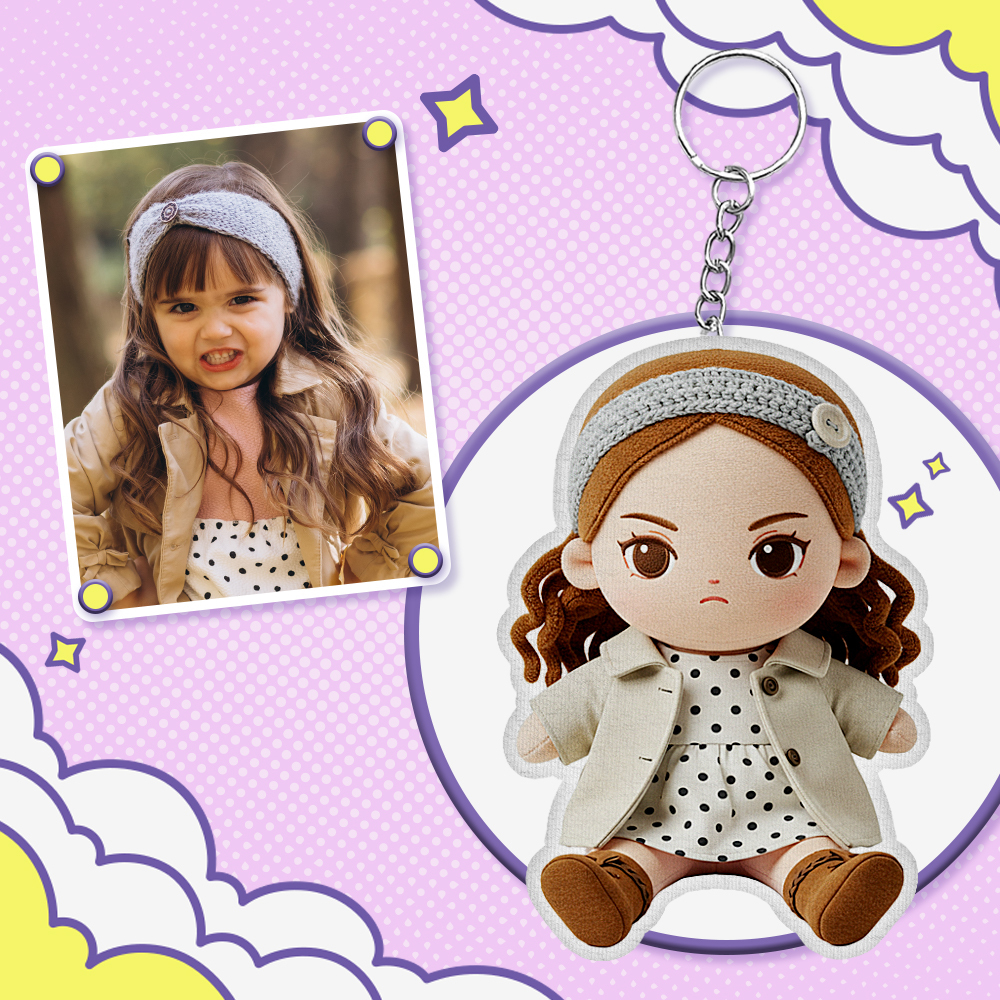 Custom Photo Plush Doll Keychain Personalized Cartoon Mini Me Plush Keychain Birthday Gift for Friend - MyFaceBoxer