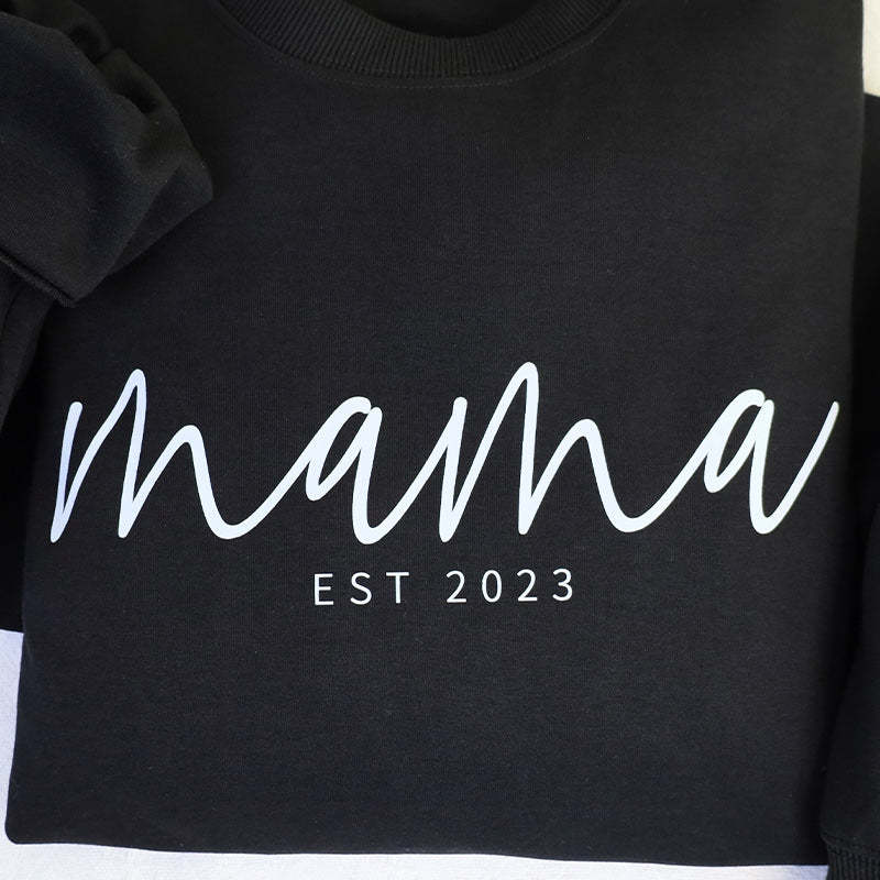 Custom Mama Embroidered Sweatshirt With Date And Children Name On Sleeve - MyFaceBoxerUK