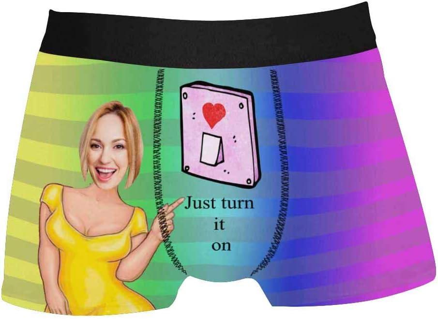 Personalized Face Men's Boxer Briefs Underwear Shorts Underpants with Photo Just Turn It On All Gray Stripe
