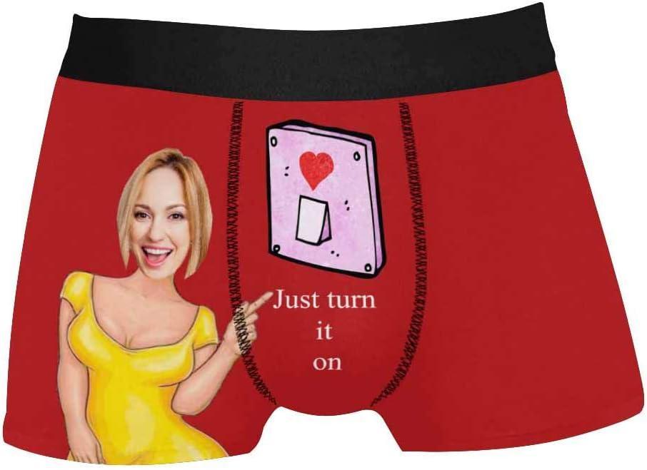 Personalized Face Men's Boxer Briefs Underwear Shorts Underpants with Photo Just Turn It On All Gray Stripe