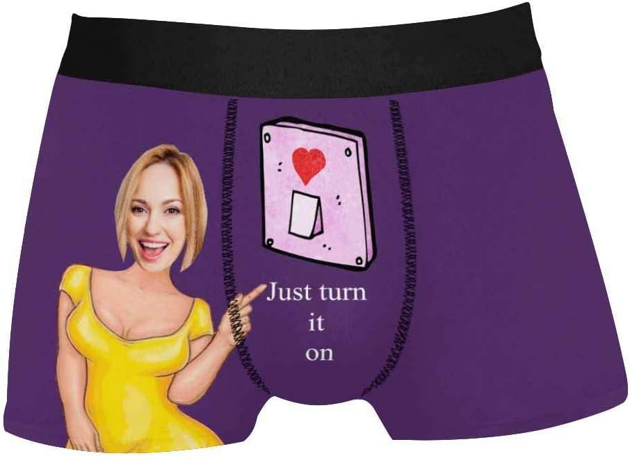 Personalized Face Men's Boxer Briefs Underwear Shorts Underpants with Photo Just Turn It On All Gray Stripe