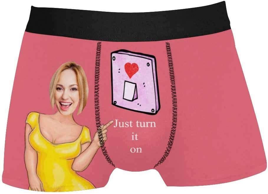 Personalized Face Men's Boxer Briefs Underwear Shorts Underpants with Photo Just Turn It On All Gray Stripe