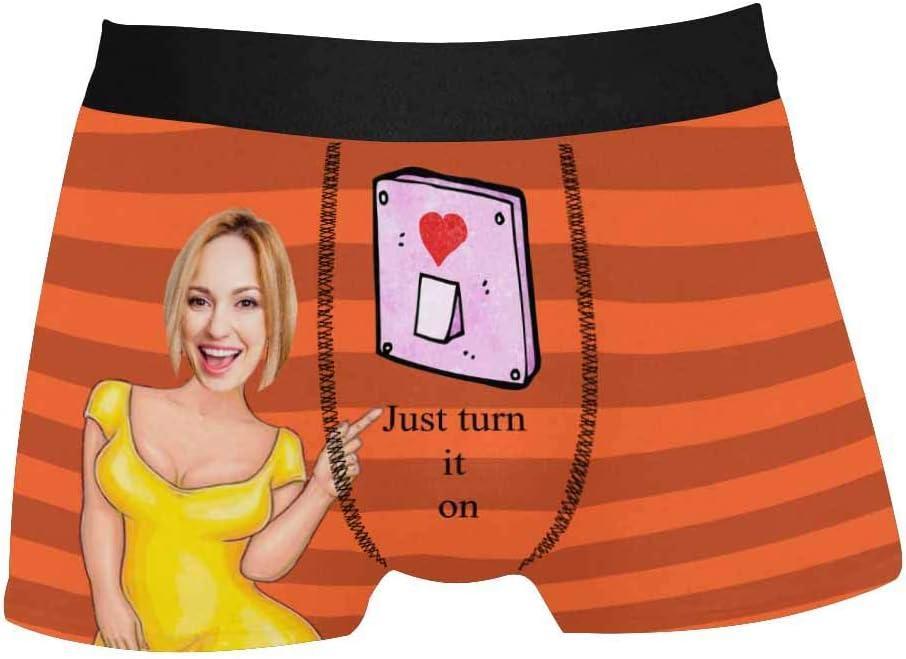 Personalized Face Men's Boxer Briefs Underwear Shorts Underpants with Photo Just Turn It On All Gray Stripe