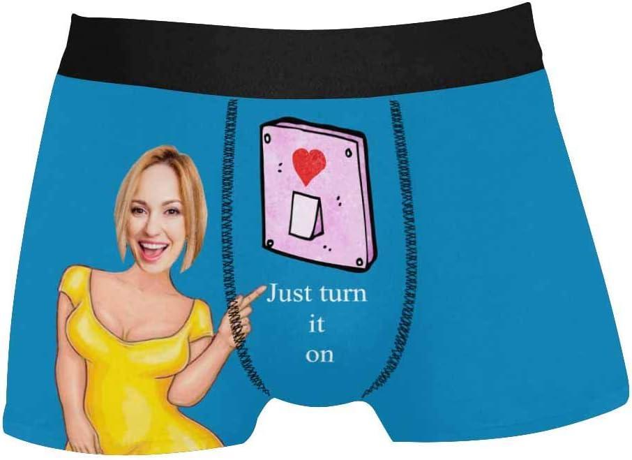 Personalized Face Men's Boxer Briefs Underwear Shorts Underpants with Photo Just Turn It On All Gray Stripe