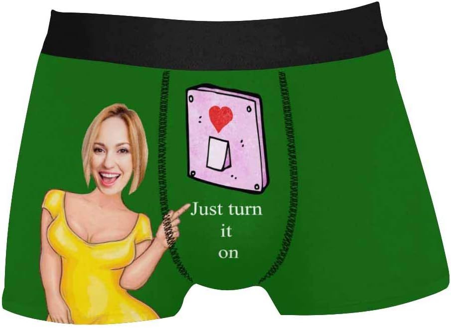 Personalized Face Men's Boxer Briefs Underwear Shorts Underpants with Photo Just Turn It On All Gray Stripe