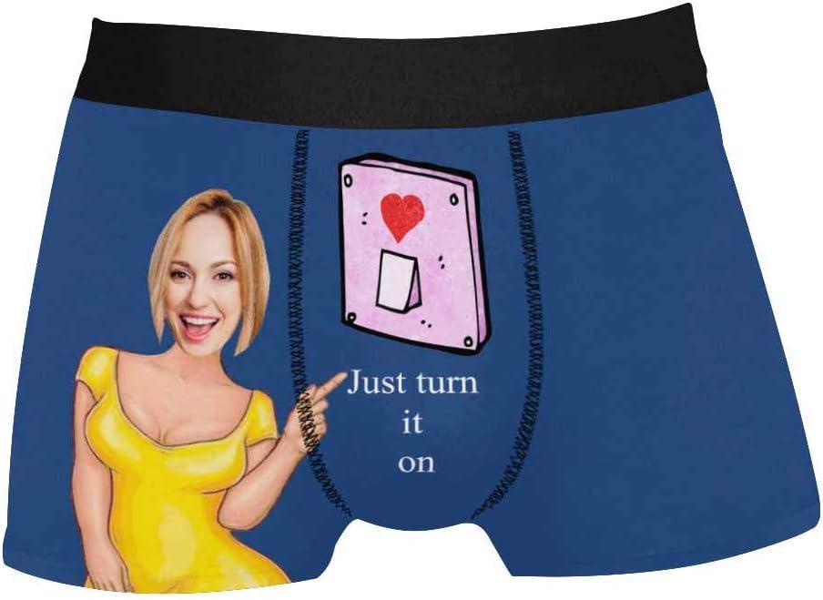 Personalized Face Men's Boxer Briefs Underwear Shorts Underpants with Photo Just Turn It On All Gray Stripe