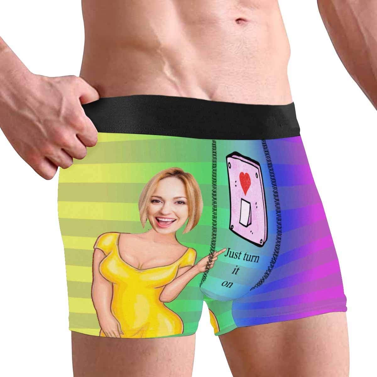 Personalized Face Men's Boxer Briefs Underwear Shorts Underpants with Photo Just Turn It On All Gray Stripe