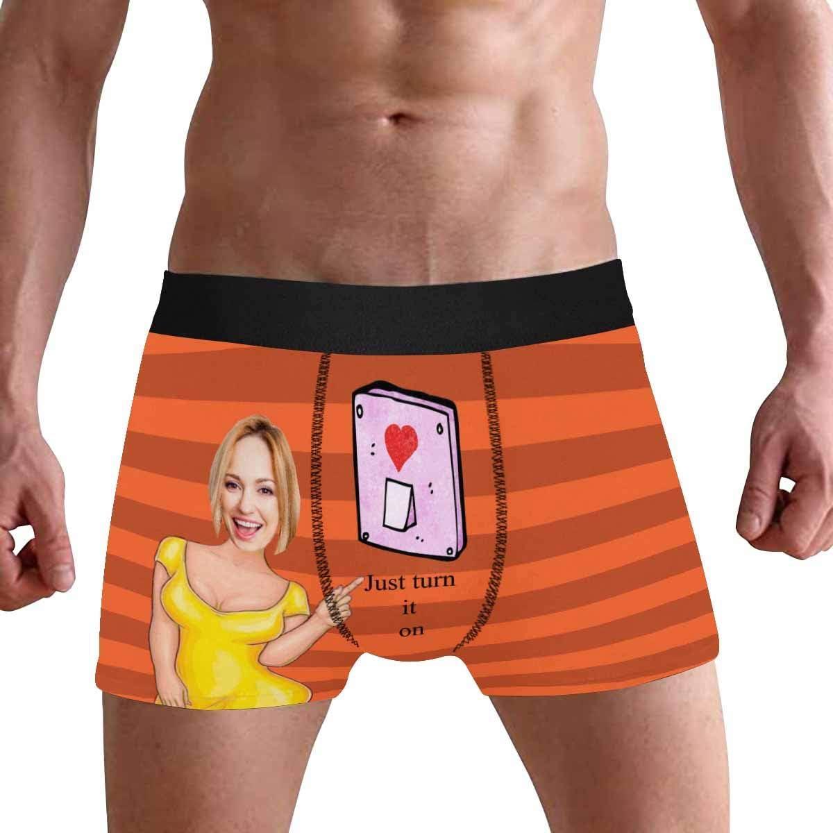 Personalized Face Men's Boxer Briefs Underwear Shorts Underpants with Photo Just Turn It On All Gray Stripe
