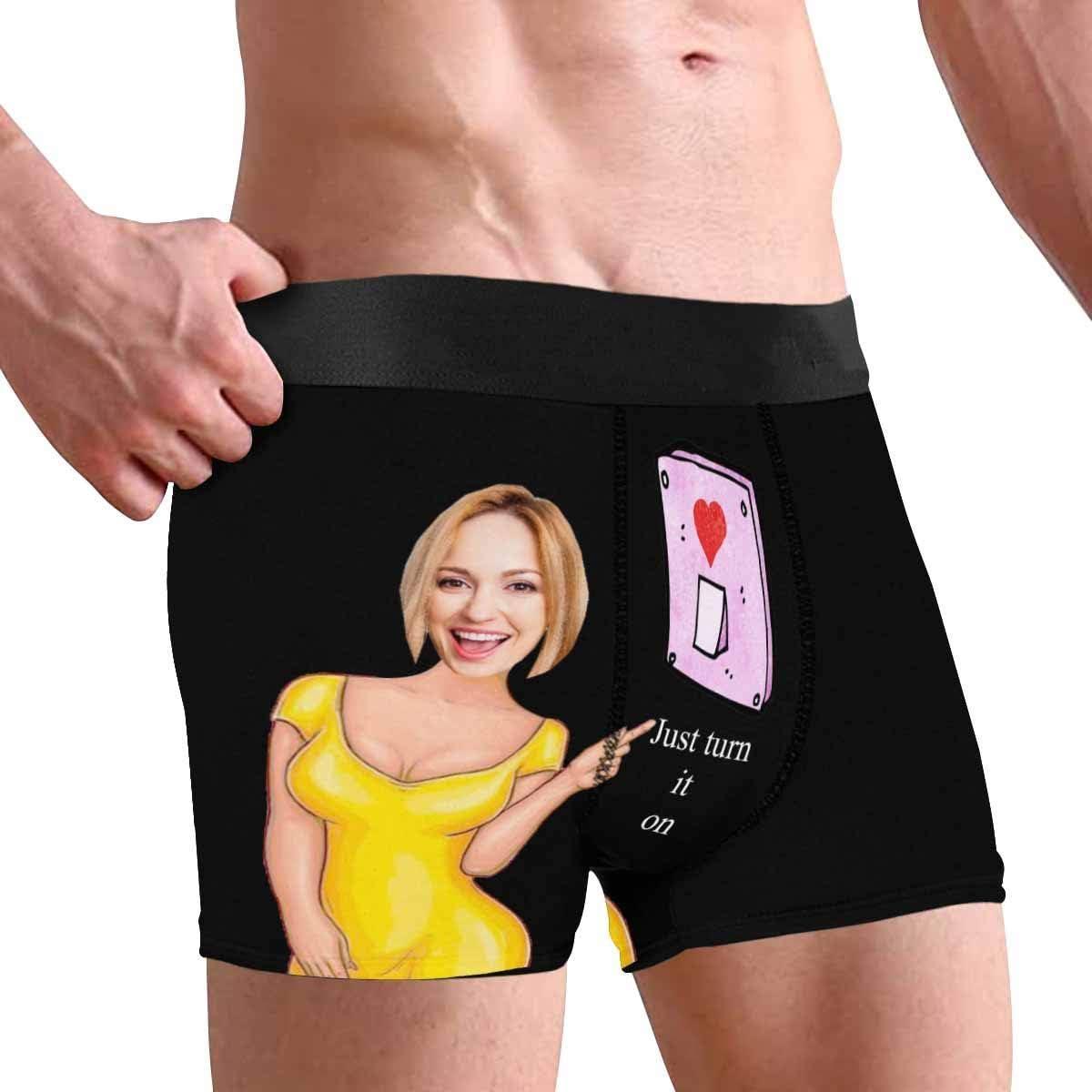 Personalized Face Men's Boxer Briefs Underwear Shorts Underpants with Photo Just Turn It On All Gray Stripe