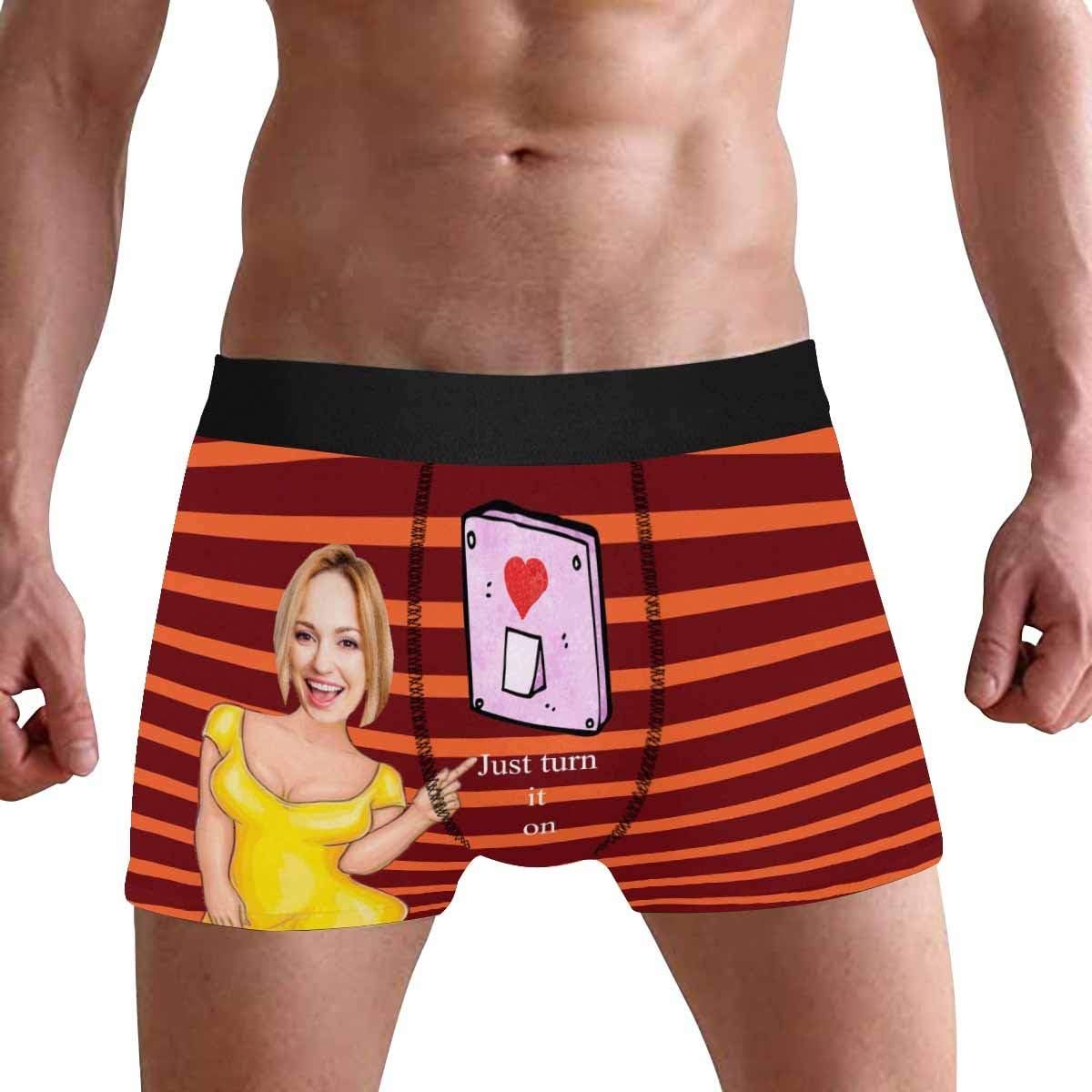 Personalized Face Men's Boxer Briefs Underwear Shorts Underpants with Photo Just Turn It On All Gray Stripe
