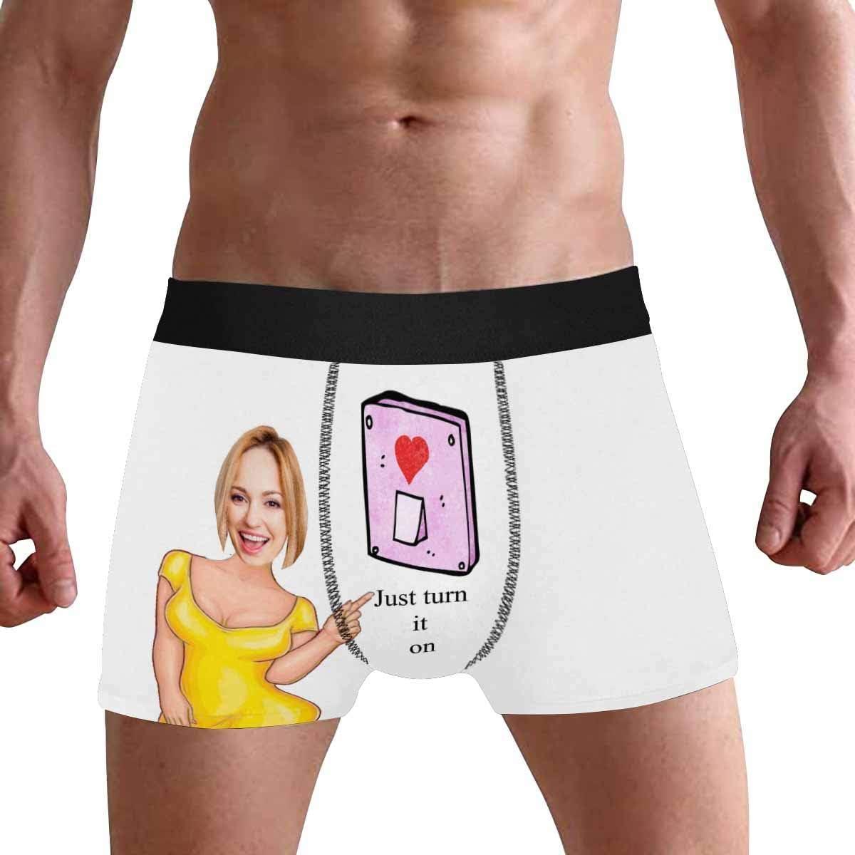 Personalized Face Men's Boxer Briefs Underwear Shorts Underpants with Photo Just Turn It On All Gray Stripe