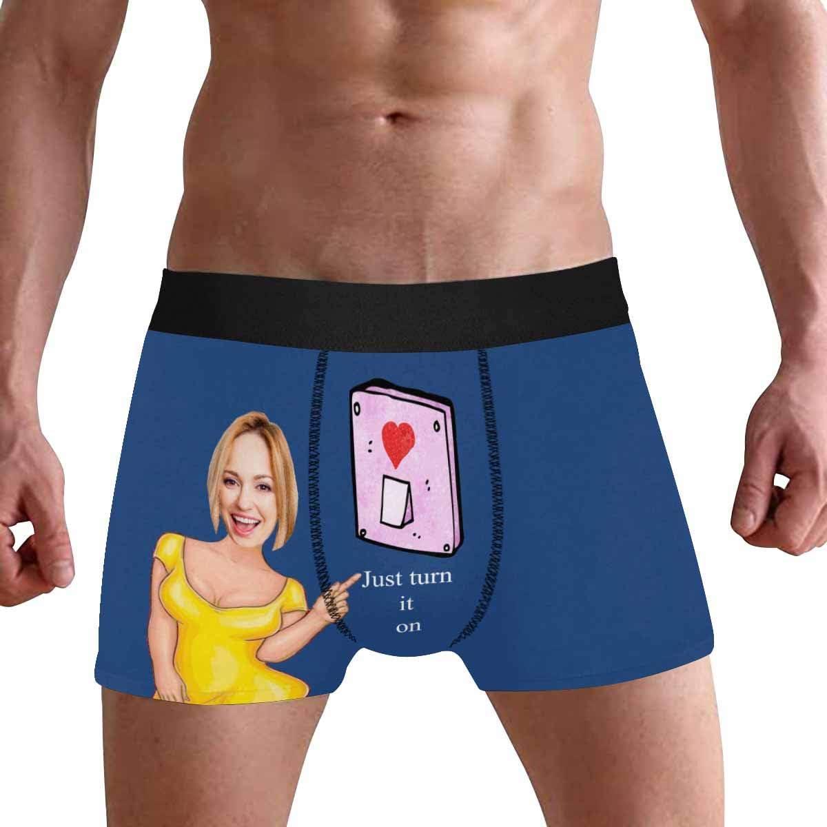 Personalized Face Men's Boxer Briefs Underwear Shorts Underpants with Photo Just Turn It On All Gray Stripe