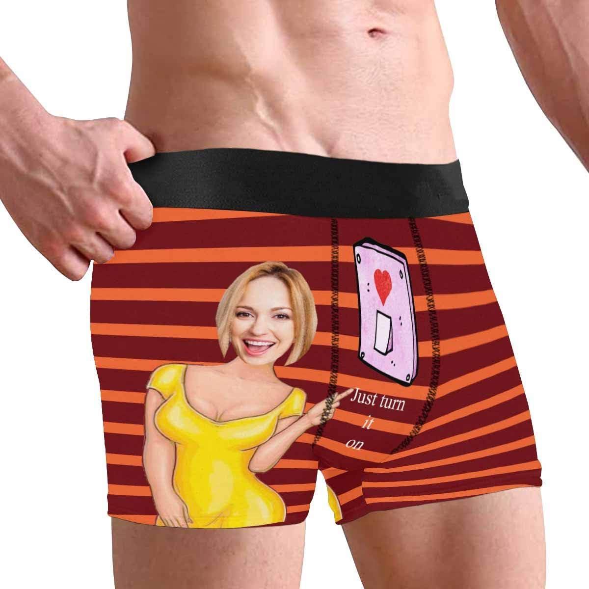 Personalized Face Men's Boxer Briefs Underwear Shorts Underpants with Photo Just Turn It On All Gray Stripe