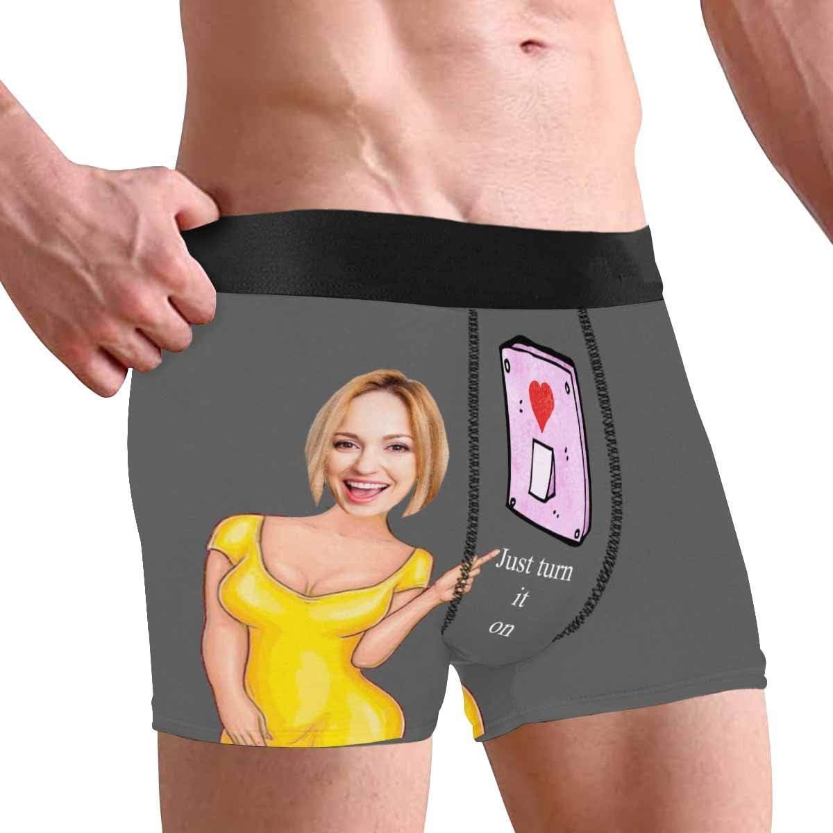 Personalized Face Men's Boxer Briefs Underwear Shorts Underpants with Photo Just Turn It On All Gray Stripe