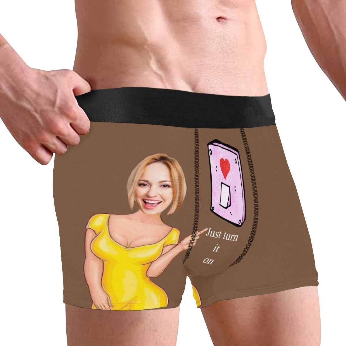 Personalized Face Men's Boxer Briefs Underwear Shorts Underpants with Photo Just Turn It On All Gray Stripe