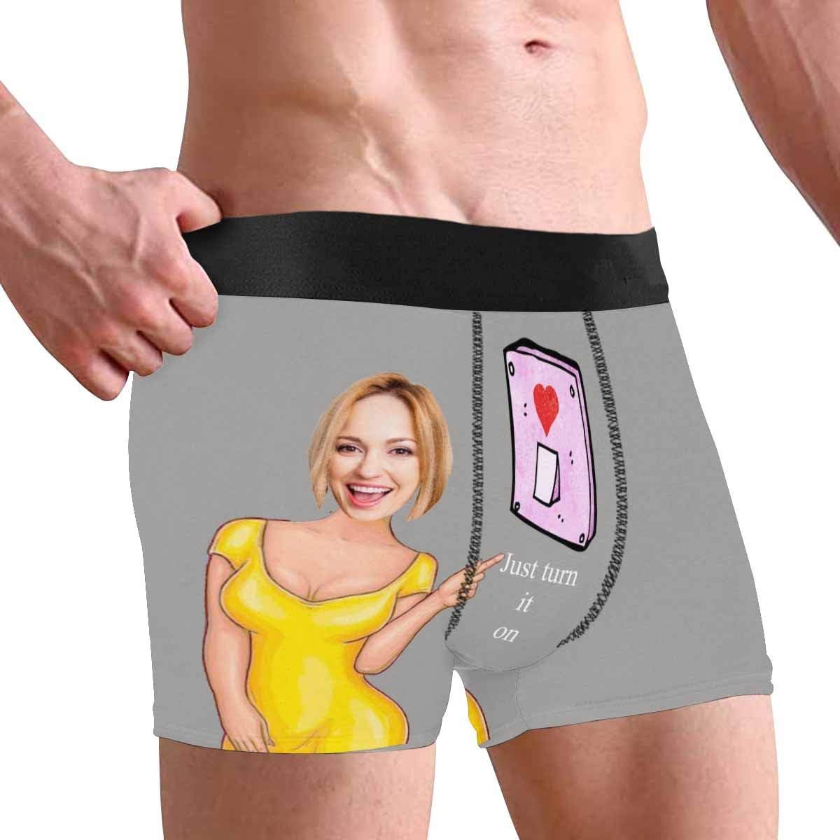 Personalized Face Men's Boxer Briefs Underwear Shorts Underpants with Photo Just Turn It On All Gray Stripe