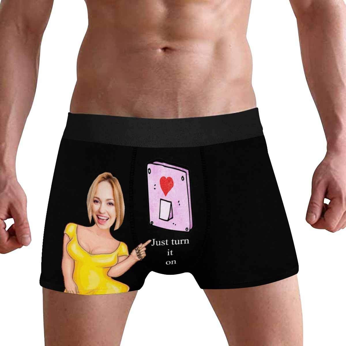 Personalized Face Men's Boxer Briefs Underwear Shorts Underpants with Photo Just Turn It On All Gray Stripe