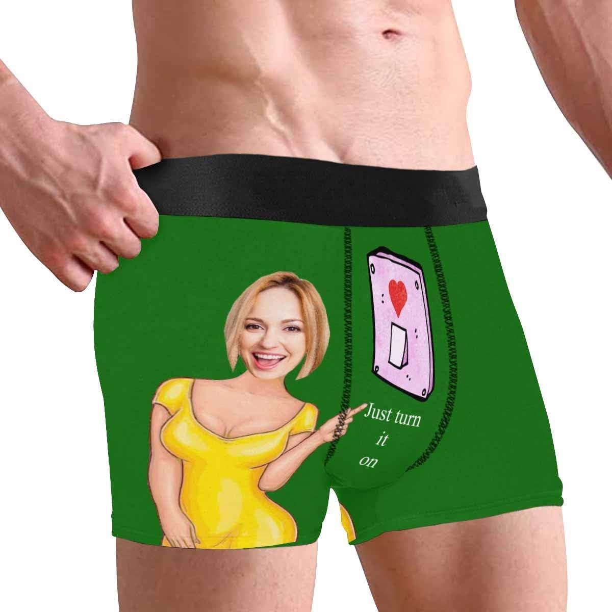 Personalized Face Men's Boxer Briefs Underwear Shorts Underpants with Photo Just Turn It On All Gray Stripe