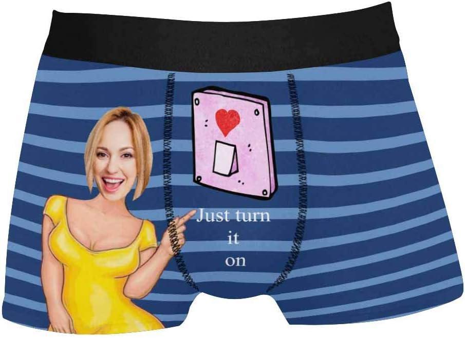 Personalized Face Men's Boxer Briefs Underwear Shorts Underpants with Photo Just Turn It On All Gray Stripe