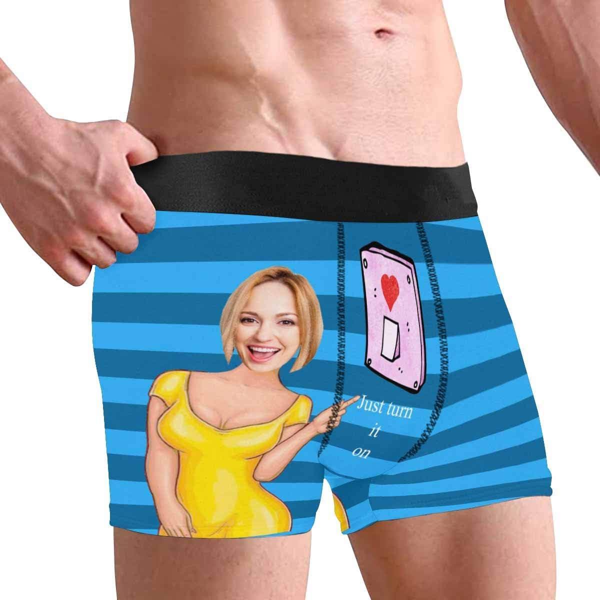 Personalized Face Men's Boxer Briefs Underwear Shorts Underpants with Photo Just Turn It On All Gray Stripe