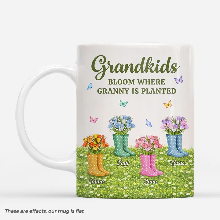 Personalised Grandkids Bloom Where Grandma Is Planted Mug for Granny/Mum