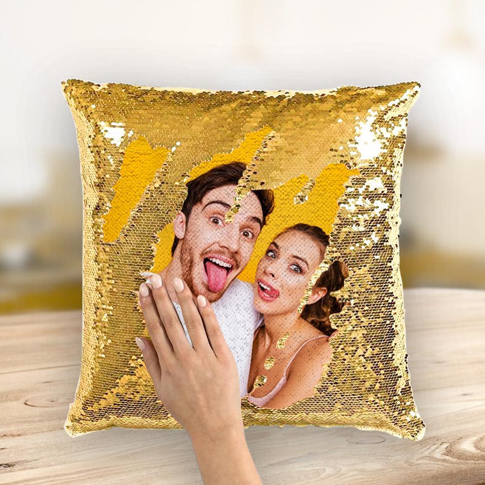 Couple Photo Personalised Magic Sequins Pillow Multicolor Shiny 15.75''*15.75'' - MyFaceBoxerUK