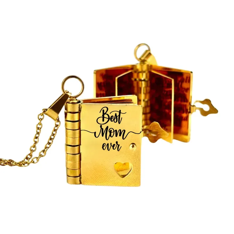 Personalized Mom Necklace for Women - Heartfelt Message Jewelry for Mom from Daughter Son, Engraved Book Pendant, Birthday Christmas Gift for Mother