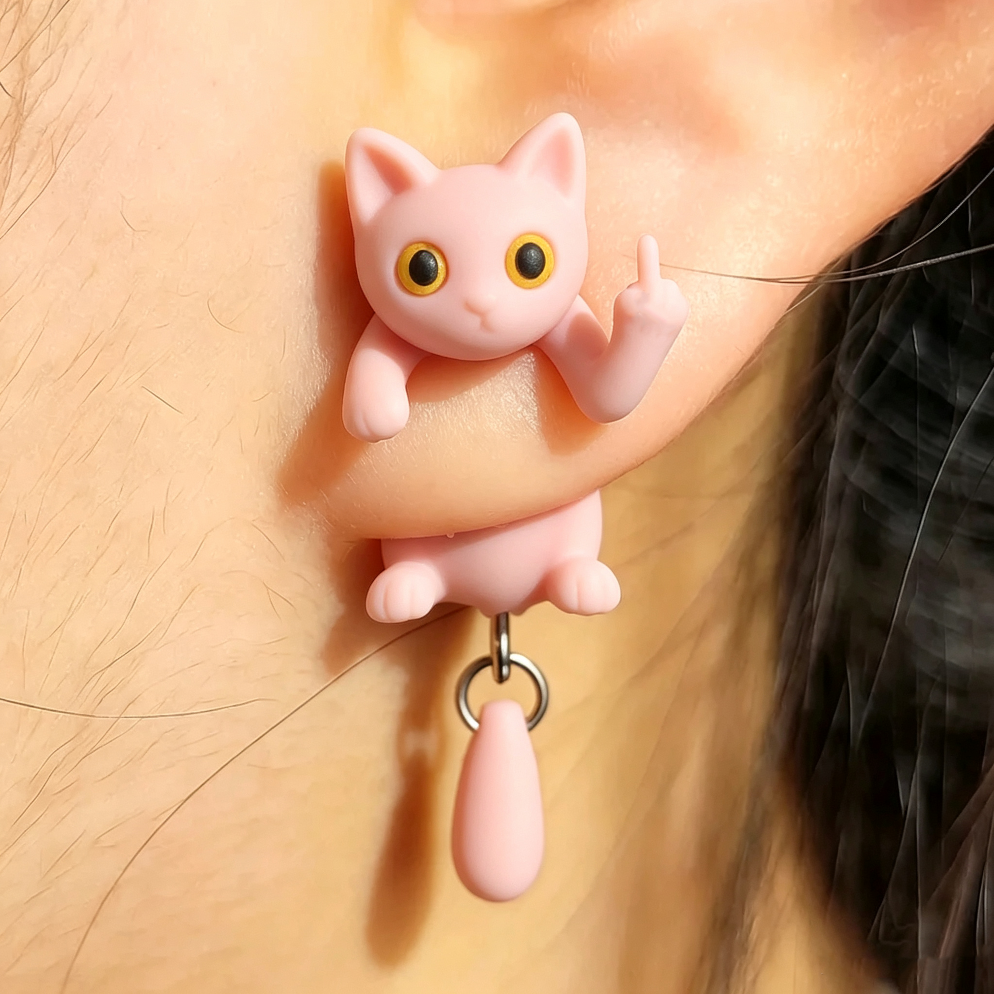 Black Cat Middle Finger Earring - MyfaceboxerUK