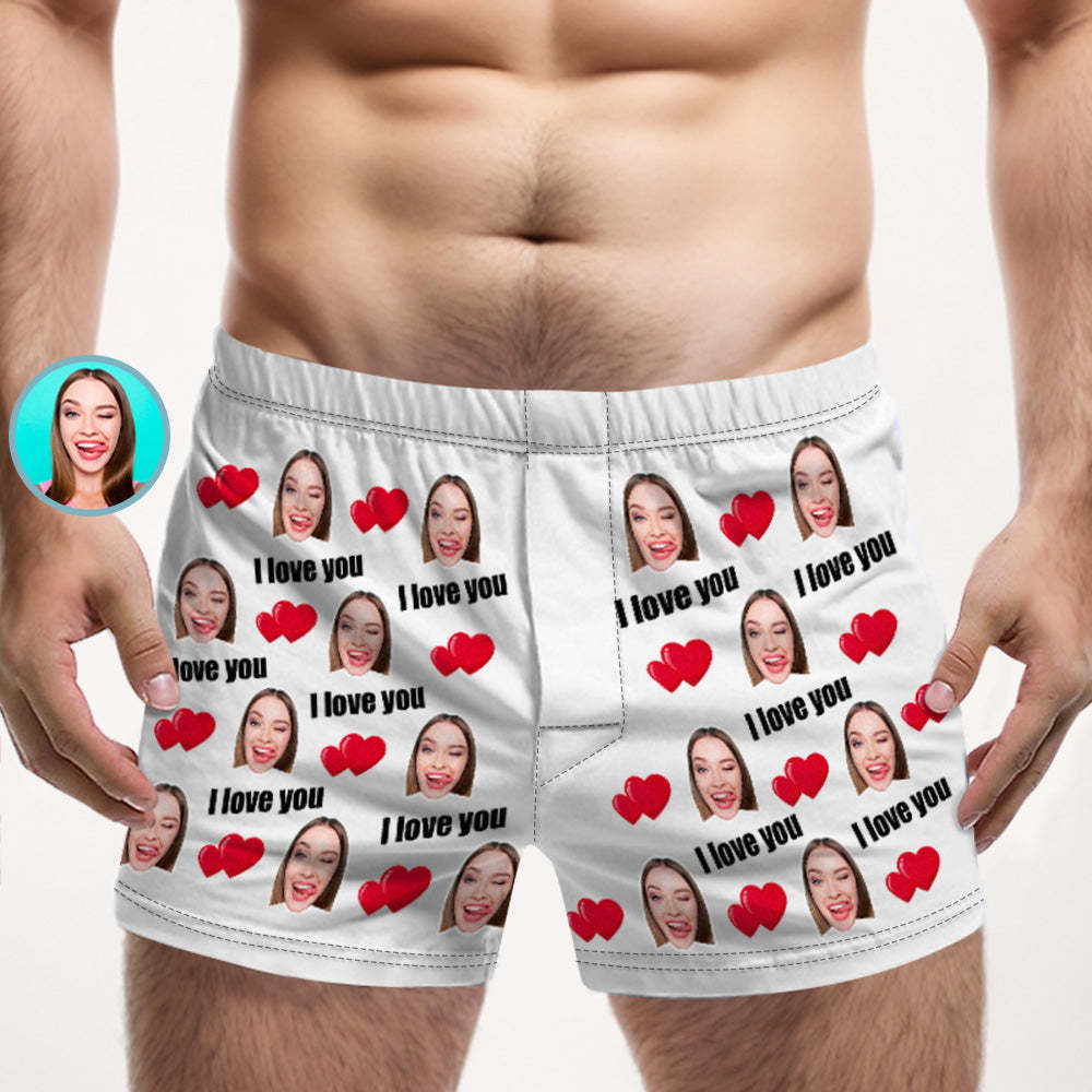 Custom Face Multicolor I Love You Boxer Shorts Personalized Photo Underwear Gift for Him - MyFaceBoxerUK