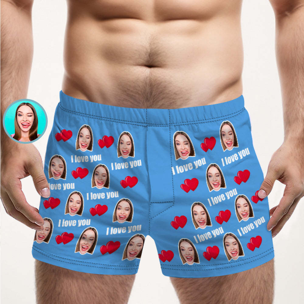 Custom Face Multicolor I Love You Boxer Shorts Personalized Photo Underwear Gift for Him - MyFaceBoxerUK