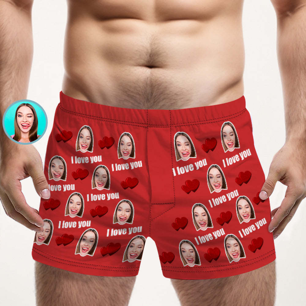 Custom Face Multicolor I Love You Boxer Shorts Personalized Photo Underwear Gift for Him - MyFaceBoxerUK